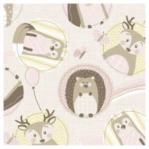 Tela Animales Bosque Rosa